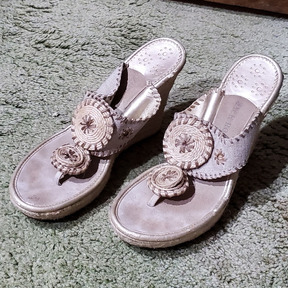 Jack Rogers Tan Leather & Rope Open Heel Wedges
